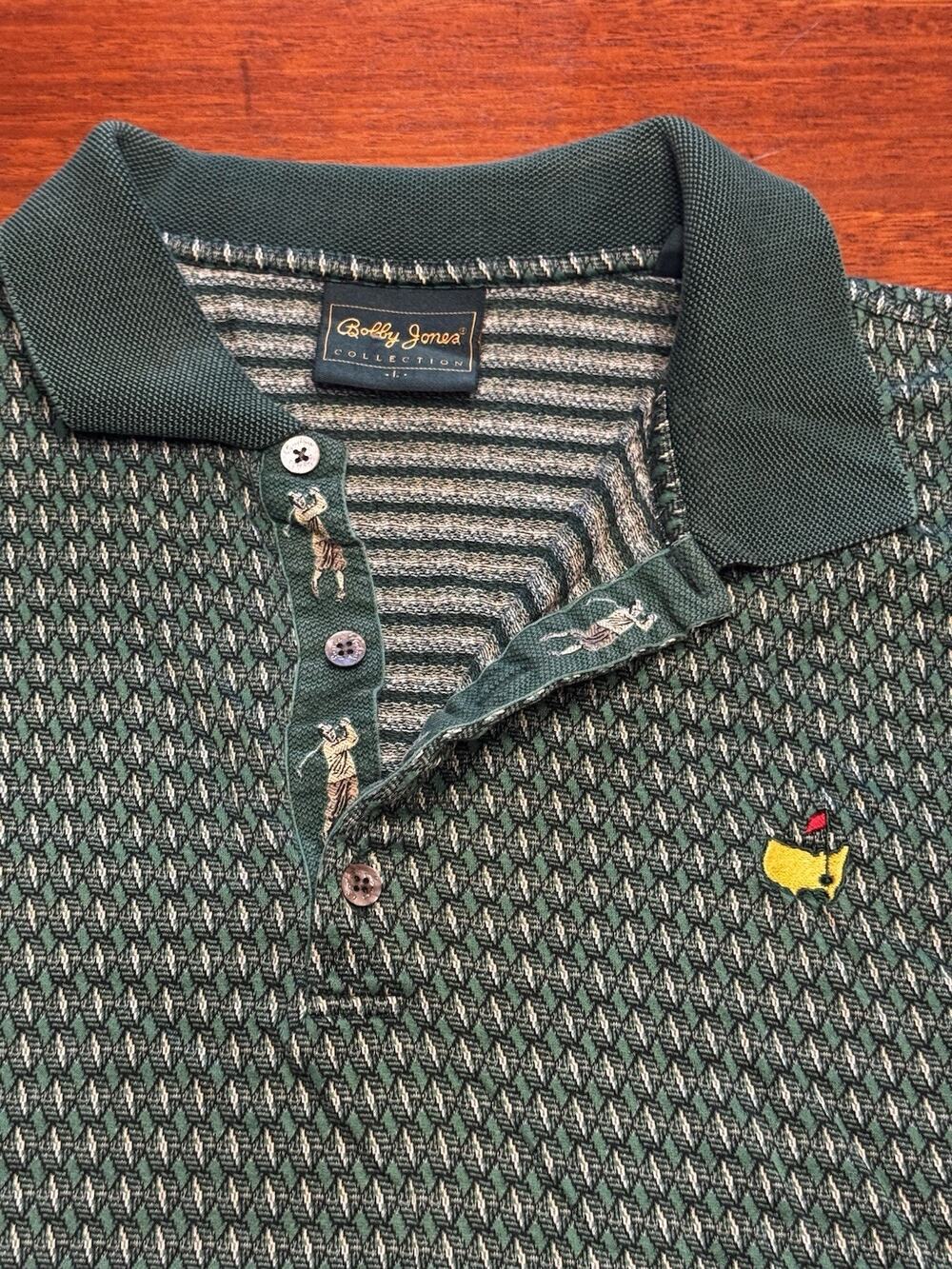 Large Bobby Jones Masters Augusta National Green Diamond Pattern Polo Golf Shirt